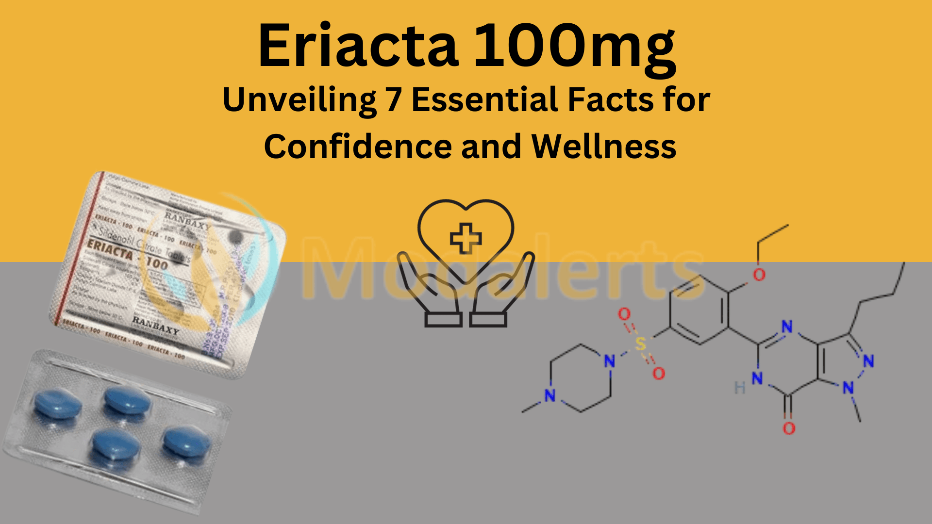 Eriacta 100mg Ranbaxy with molecular structure of sildenafil citrate.