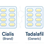 Cover illustration for article explaining whether Tadalafil is a generic or brand name.