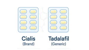 Cover illustration for article explaining whether Tadalafil is a generic or brand name.