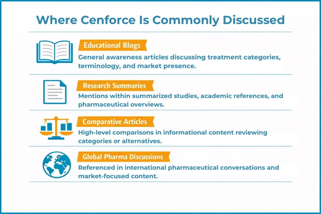 Where Cenforce is commonly discussed online, explaining what is Cenforce used for across educational blogs, research summaries, comparative articles, and global pharmaceutical discussions.