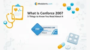 Illustrated medical explainer showing what Cenforce 200 is, with informational healthcare graphics and educational layout