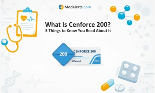 Illustrated medical explainer showing what Cenforce 200 is, with informational healthcare graphics and educational layout