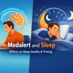 Illustration showing Modalert improving daytime alertness while influencing nighttime sleep and circadian rhythm balance.