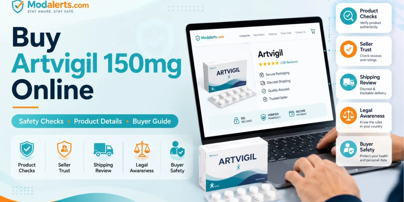 Buy Artvigil 150mg online with safety checks, product details, seller trust, shipping review, and buyer guide visuals.