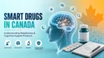 Smart drugs Canada educational graphic showing brain health, wakefulness, scientific research, and evidence-based cognitive support products